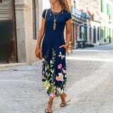 Zjkrl - Elegant Women Maxi Dress 2023 Summer O Neck Short Sleeve Sundress Office Lady Party Dress Female Print A-Line Long Dress Vestido