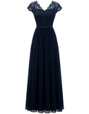 Zjkrl Women&#39;s Elegant Vintage V Neck 3/4 Sleeve Floral Lace Chiffon Wedding Bridesmaid Maxi Dress Long Formal Dresses