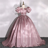 Zjkrl Classic Satin Quinceanera Dresses Puff Sleeve V-neck Ball Gown Simple Party Dress Elegant Prom Formal Vestidos Real Photo