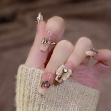 Zjkrl - 24Pcs Super Shiny False Nails 3D Drop Diamond y2k Mid-length Coffin Ballet Fake Nails Full Finished Fake Nail Patches For Girls