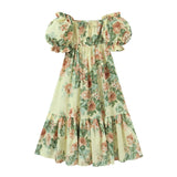 Summer Women Vintage Floral Print Big Swing Long Dress Puff Sleeve Female Sexy Off Shoulder Holiday Party Boho Dresses