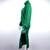 Women Casual Solid Knitted Slim Sweater Warm Suit Long Sleeve Stand Collar Pullover and Side Split Skirt Winter New Fashion
