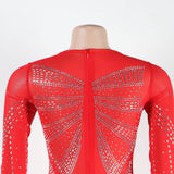 Zjkrl Sexy Rhinestones Floor-length Evening Dresses Luxury Elegant Women's O-neck Long Sleeve See-through Mesh Night Club Long Dress