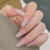 Zjkrl - 24Pcs/Box Gradient Color Artifical Press On Nails With Glue Long Coffin Fake Nails Lovely Girls Nail Art Ballerina False Nails
