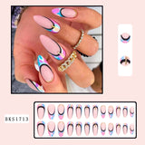 Simple French Wearable False Nails Almond Colorful Stripes Colorblock Design Manicure Fake Nails Line Full Cover Press On Nail