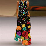 Zjkrl - 3D Floral Printed Women Dress Summer Vintage V-neck Sleeveless Loose Maxi Dress Elegant Casual Ladies Party Dresses Vestidos