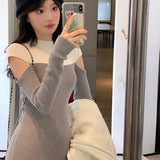 Vintage Sweater Knitted Dresses for Women French Casual Long Sleeve Office Lady Slim One Piece Woman Dress Korean Autumn 2022