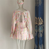 Zjkrl - 2023 Summer Holiday Vocation Long Sleeve Sexy V-neck Ruffled A-line Beach Playsuit with Headband