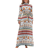 Zjkrl - Ethnic Bohemia Dress Retro Floral Print Basic Beach Dresses Female Long Sleeve High Neck Elegant Long Maxi Dress