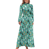 Zjkrl - Cute Cats Print Dress Funny Animal Elegant Printed Maxi Dress High Waist Long-Sleeve Street Fashion Bohemia Long Dresses