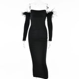 Zjkrl Party Dresses For Women Outfits Elegant Off-shoulder Feather Sleeve Maxi Dress Women New Strapless Backless Bodycon Long Dress Vestido