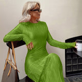 Zjkrl Women Fashion Long Sleeve Streetwear Bodycon Orange Midi Dress Autumn Clothes Wholesale Items For Business