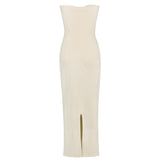 Zjkrl Strapless Knit Maxi Dresses For Women Summer Beach Party Bodycon Dress Off-Shoulder Twist Knitting Evening Backless Dress
