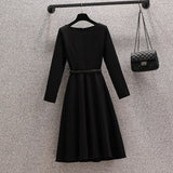Small black skirt women&#39;s large size spring and autumn new Korean fashion OL temperament elegant long A- character casual dress