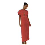 Zjkrl - 2023 Elegant Hollow Out Pleated Dress For Women Fashion Sexy Flare Sleeve Backless A Line Dresses O Neck Office Lady Solid Robe