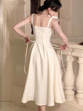 Zjkrl - French Elegant Strap Midi Dress Office Lady Casual Even Party Dress Women Beach Sleeveless One Piece Dress Korean Summer 2023