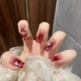 Zjkrl - 24Pcs Super Shiny False Nails 3D Drop Diamond y2k Mid-length Coffin Ballet Fake Nails Full Finished Fake Nail Patches For Girls