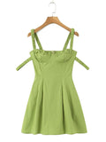 Zjkrl - 2023 Women Elastic Double Strap Sling Sexy Dress Summer Ladies Ruched Chest Corset Style Slim Waist Pleated A-line Mini Robe