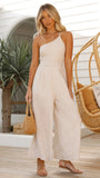 Women Sexy Off Shoulder Strap Sleeveles Jumpsuits Summer New High Waist Casual Wide Leg Straight Cotton Linen Elegant Overalls