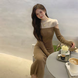 Vintage Sweater Knitted Dresses for Women French Casual Long Sleeve Office Lady Slim One Piece Woman Dress Korean Autumn 2022
