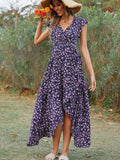 Zjkrl Summer Elegant Floral Long Dress Women Casual Bandage Irregular Slit Boho Beach Dress Fashion Green V Neck New In Dresses 2023