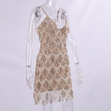 Zjkrl - 2023 Elegant Luxury Women's Sequin Tassel Evening Dresses Sexy V-neck Spaghetti Strap Backless Short Birthday Party Slip Dress