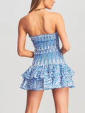 Zjkrl off shoulder dress for women strapless smocked bodice embroidered mini summer dress new cotton summer dress party