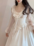 Zjkrl - Fairy Pure Color Midi Dress Women Long Sleeve French Elegant Dress Beach Party Korean Fashion Dress Casual Design Summer 2023