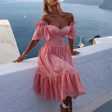Women Sexy Hollow Out Solid Ruffles Dress Summer Loose Lace Patchwork Casual Dress Elegant Strapless Party Dresses Vestidos
