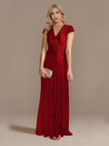 Zjkrl New Luxury Champagne V-Neck Sequin Evening Dress Women Party Maxi Dress Beading Gowns Long Prom Cocktail Dresses