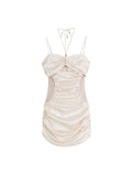 Zjkrl Summer Design Fashion Sexy Spaghetti Dress Evening Mini Sundress Backless Strapless Satin Lace Pleated Bodycon Party Women