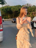Zjkrl - 2023 Spring Elegant Floral Midi Dress Women Casual Outwear Beach Y2k Dress French Vintage One Piece Dress Korean Fashion Summer