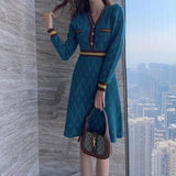 Zjkrl - Crochet Sweater Dress Woman Vintage Loose Knitted Long Sleeve Blue Knit Dresses Ladies Midi Autumn Winter 2023 Cheap Casual New