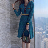Zjkrl - Crochet Sweater Dress Woman Vintage Loose Knitted Long Sleeve Blue Knit Dresses Ladies Midi Autumn Winter 2023 Cheap Casual New