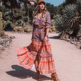 Women Cottagecore Dress Long Boho Floral Print Spliced Maxi Dresses Women Casual  2023 Spring Summer Dress Long Sleeve vestidos