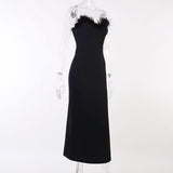 Zjkrl Fall Winter Party Dresses For Women Strapless Feather Evening Dresses Elegant Formal Party Dresses For Women Sexy Corset Bodycon Midi Dress White Black