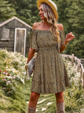 New In Spring/Summer 2023 Designer Shoulder Dress Leopard Print A-line Skirt Casual  Sexy Dress for Women Beach Vintage Dress