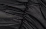 Zjkrl - Fashion Woman Clothes Autumn See Through Long Sleeve Folds Mesh Patchwork Bodycon Package Hip Mini Dress Streetwear Black