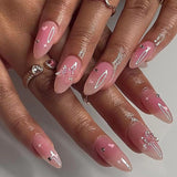 Zjkrl - 24Pcs Detachable Almond False Nails with Pearl Decoration Elegant Designs French Fake Nails Full Nail Art Tips Press On Nails