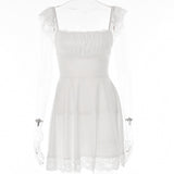 Zjkrl 2023 Autumn Lace Basic Mini Sexy Dress Women Spaghetti Strap Party Backless Slim Dresses Shirring Vestidos Elegant