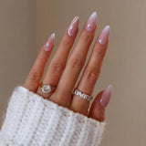 Zjkrl - 24Pcs Detachable Almond False Nails with Pearl Decoration Elegant Designs French Fake Nails Full Nail Art Tips Press On Nails