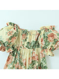 Summer Women Vintage Floral Print Big Swing Long Dress Puff Sleeve Female Sexy Off Shoulder Holiday Party Boho Dresses