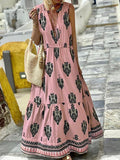 Zjkrl - Half Open Collar Summer Streetwear Print Dress Bohemian Female Casual Sleeveless Long Dress Women Vintage Patchwork Loose Dress