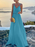 Zjkrl - Fashion V Neck Sling Print Party Dress New Summer Elegant Swing Long Dress Women Sexy Sleeveless Belt Bohemian Robe Dresses
