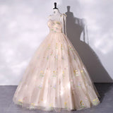 Zjkrl Fashion Spaghetti Strap Quinceanera Dresses New Champagne Colorful Floral Tulle Ball Gown Simple Sweet Fairy Vestido De Baile