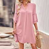 Summer Dresses For Women Solid V Neck Dress Summer Tunic Short Dresses For Teens Girls Elegant Formal Party Dresses