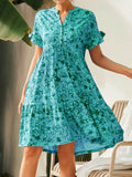 Zjkrl - Fashion V Neck Button Print Summer Loose Dress For Women Elegant Office Casual Dresses Women&#39;s Beach Vacation Vestidos 2023