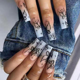 Zjkrl - Fashionable Butterfly Flower False Nails Long Detachable French Nail Tips for Girl Fake Nails Press on Acrylic Nails