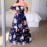 Zjkrl Sexy Off The Shoulder Tube Top Dress Butterfly Rainbow Floral Print Dress Ladies Elegant Slim Summer Bohemian Party Maxi Dresses