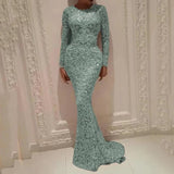 Zjkrl Long Sleeve Sequin Sexy Evening Dress